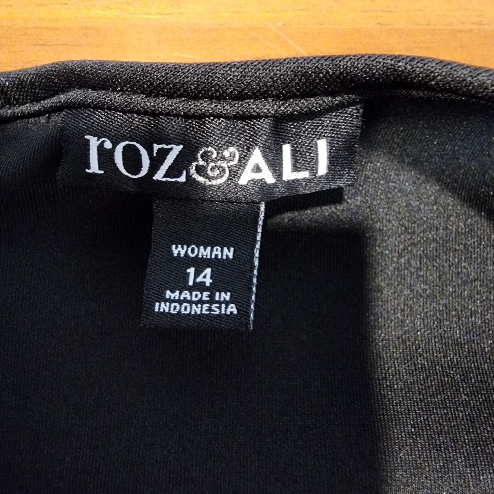 Roz & Ali Cocktail Dress Womens 14W Plus Black Lace Trim Full Skirt Party Event - Picture 6 of 10